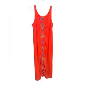 R Cinco Ranch Red Maxi Dress with Floral Embroidery